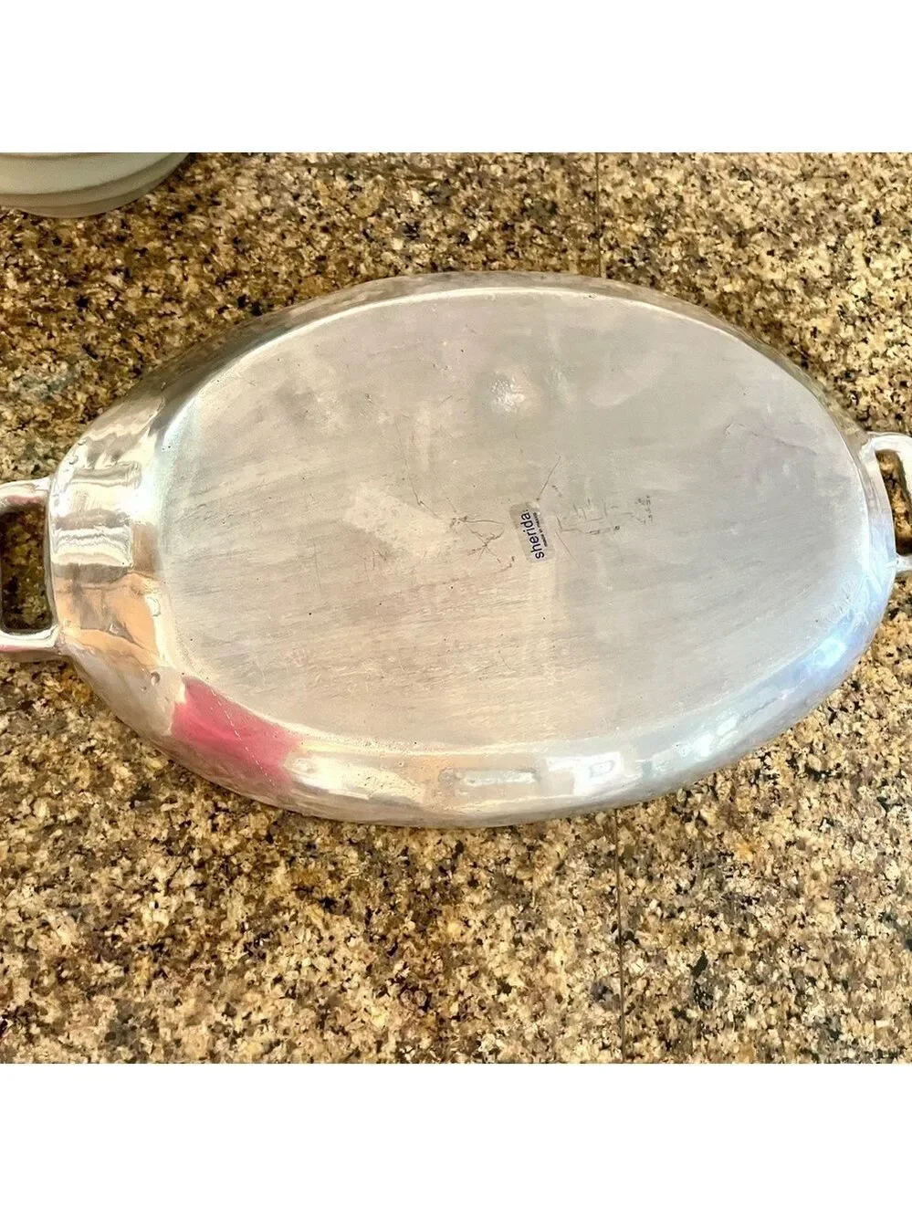 Sheridan Vintage Pewter Oval Serving Tray with Handles, Raised Rabbits Design.